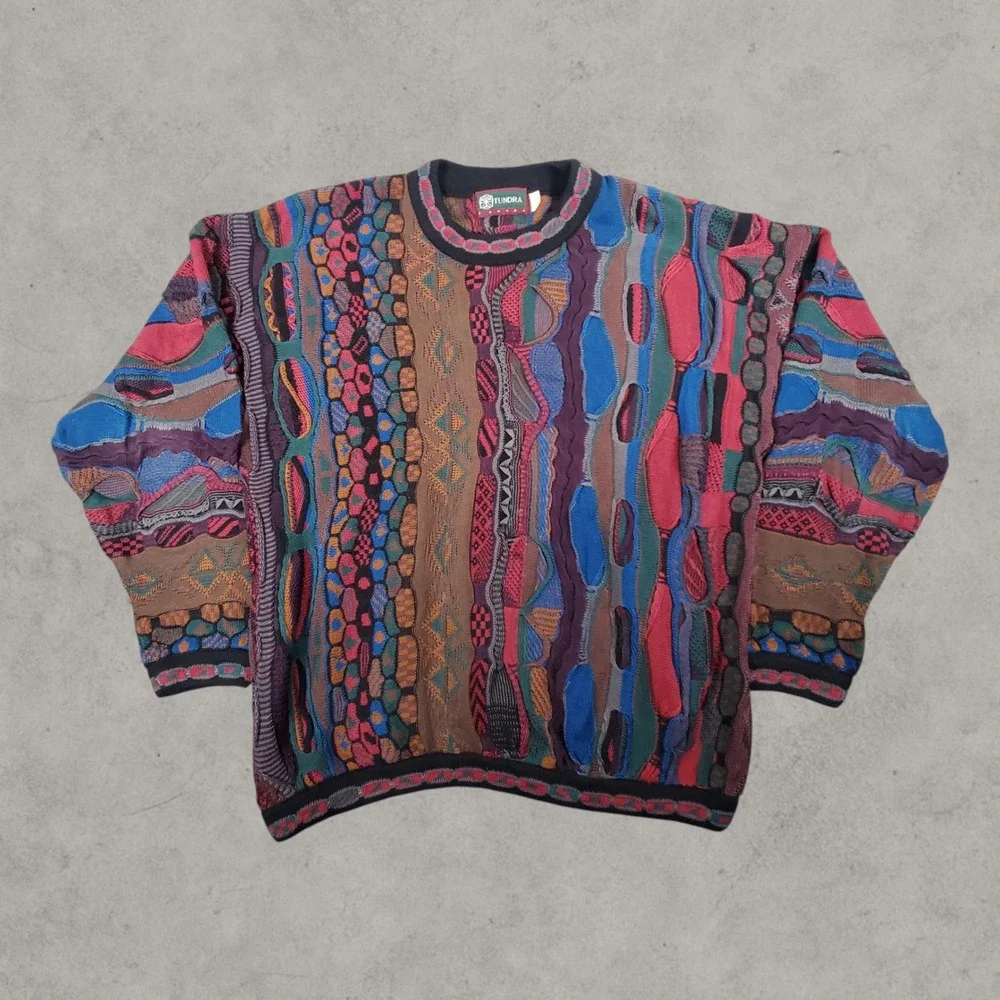 Tundra Sweater Mens Large Multicolor 3D Knit  Vintage Mercerized Cotton Canada